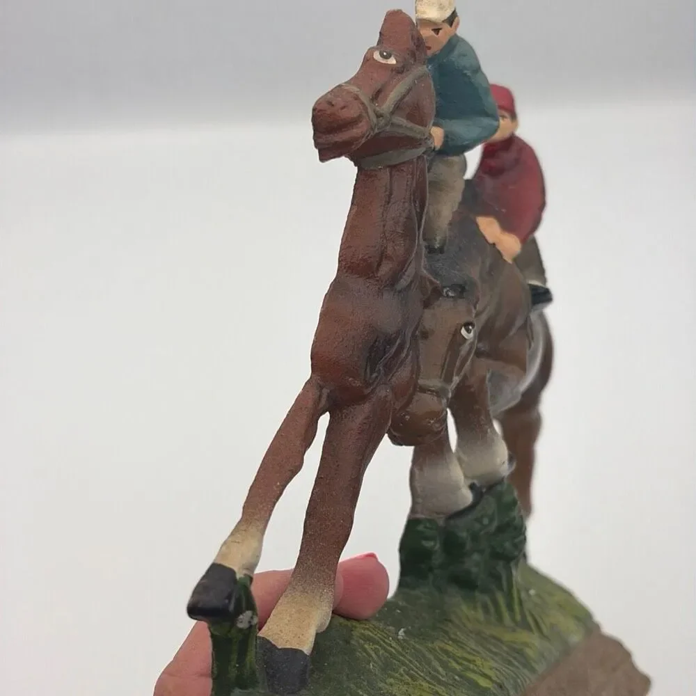Vintage Cast Iron Door Stop Equestrians on Horseback Racing Jockey on Horse 8x11